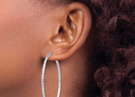 Sterling Silver Rhodium Plated Diamond Cut Hoop Earrings (Style QE8080)