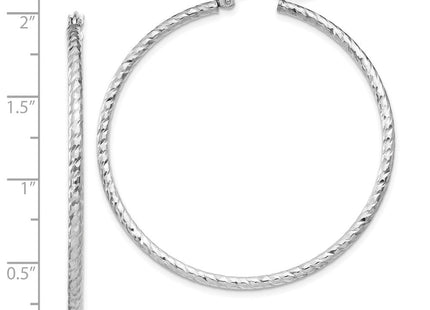 Sterling Silver Rhodium Plated Diamond Cut Hoop Earrings (Style QE8080)