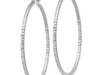 Sterling Silver Rhodium Plated Diamond Cut Hoop Earrings (Style QE8081)