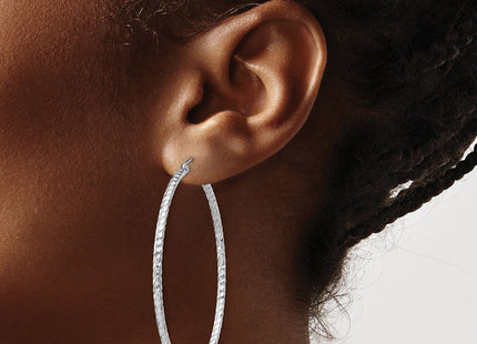 Sterling Silver Rhodium Plated Diamond Cut Hoop Earrings (Style QE8081)