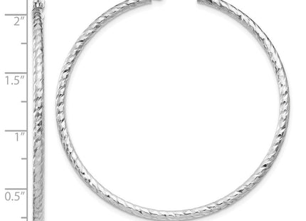 Sterling Silver Rhodium Plated Diamond Cut Hoop Earrings (Style QE8081)