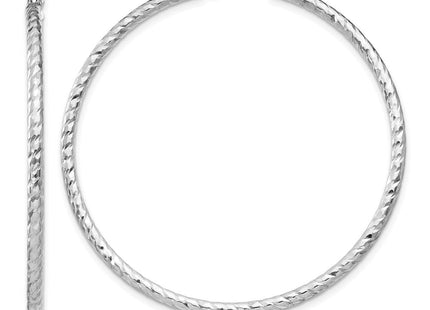 Sterling Silver Rhodium Plated Diamond Cut Hoop Earrings (Style QE8081)