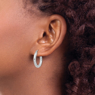 Sterling Silver Rhodium-plated D/C Hoop Earrings, 20 x 3mm