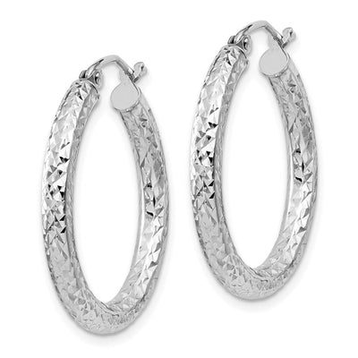 Sterling Silver Rhodium-plated D/C Hoop Earrings, 25 x 3mm
