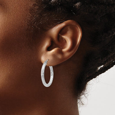 Sterling Silver Rhodium-plated D/C Hoop Earrings, 25 x 3mm