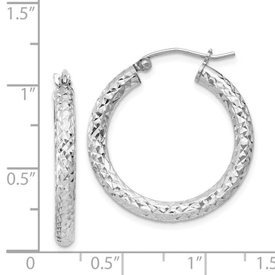Sterling Silver Rhodium-plated D/C Hoop Earrings, 25 x 3mm