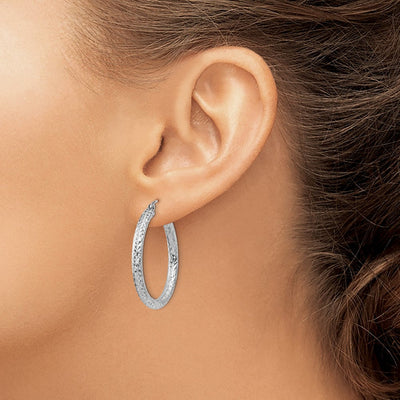 Sterling Silver Rhodium-plated D/C Hoop Earrings, 30 x 3mm