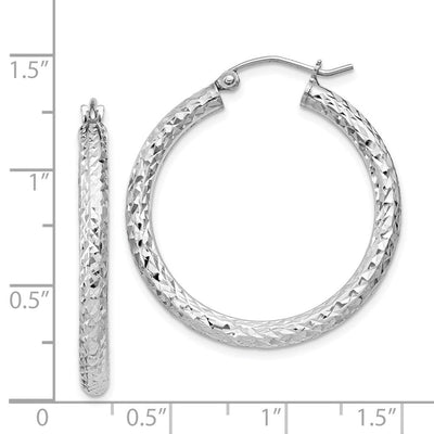 Sterling Silver Rhodium-plated D/C Hoop Earrings, 30 x 3mm