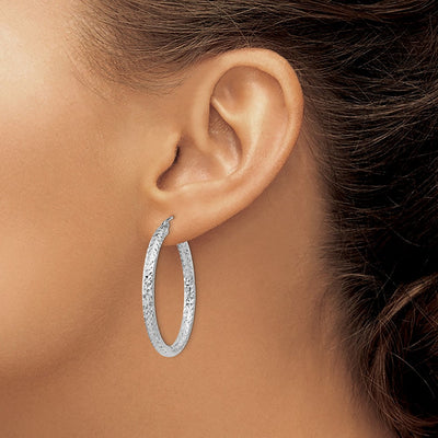 Sterling Silver Rhodium-plated D/C Hoop Earrings, 35 x 3mm
