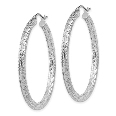 Sterling Silver Rhodium-plated D/C Hoop Earrings, 40 x 3mm