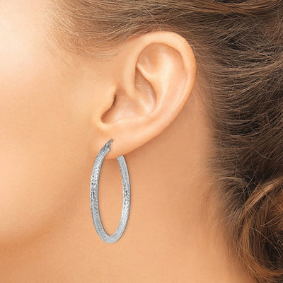 Sterling Silver Rhodium-plated D/C Hoop Earrings, 40 x 3mm