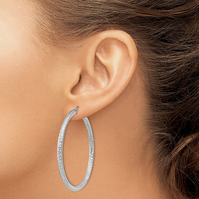Sterling Silver Rhodium-plated D/C Hoop Earrings, 50 x 3mm