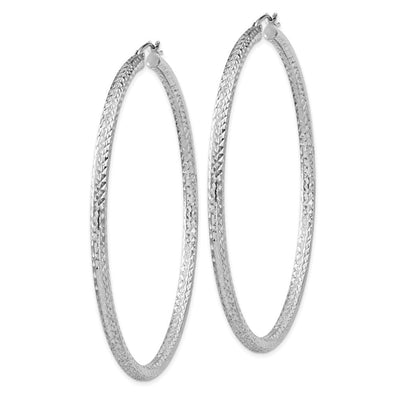 Sterling Silver Rhodium-plated D/C Hoop Earrings, 65 x 3mm