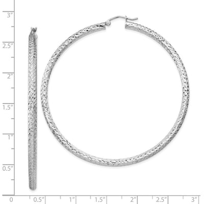 Sterling Silver Rhodium-plated D/C Hoop Earrings, 65 x 3mm