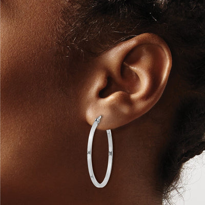 Sterling Silver Rhodium-plated Hoop Earrings, 30 x 1.5mm