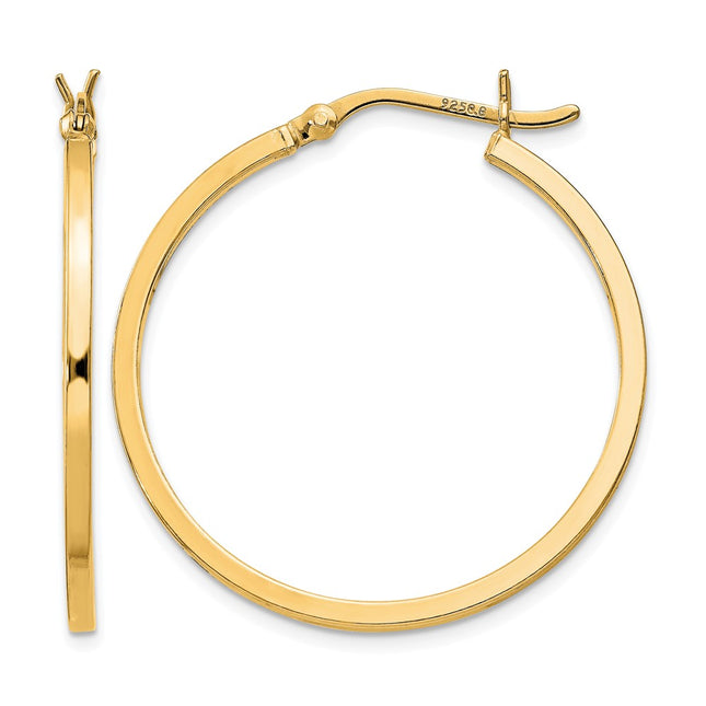 Sterling Silver Flash Gold-plated 1. Hoop Earrings, 30 x 1.5mm