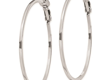 Sterling Silver RH-plated 1. Omega Back Round Hoop Earrings (Style QE8107)