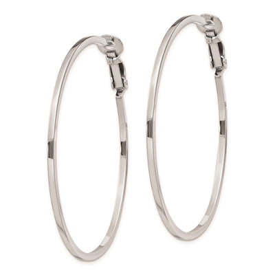 Sterling Silver RH-plated Omega Back Round Hoop Earrings, 50 x 1.5mm