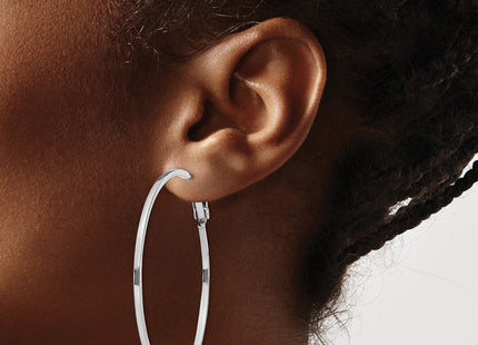 Sterling Silver RH-plated 1. Omega Back Round Hoop Earrings (Style QE8107)
