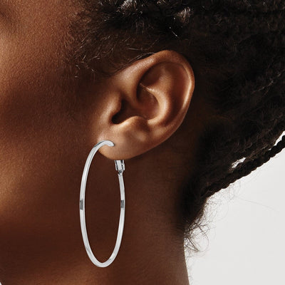 Sterling Silver RH-plated Omega Back Round Hoop Earrings, 50 x 1.5mm