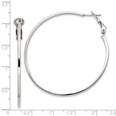 Sterling Silver RH-plated Omega Back Round Hoop Earrings, 50 x 1.5mm