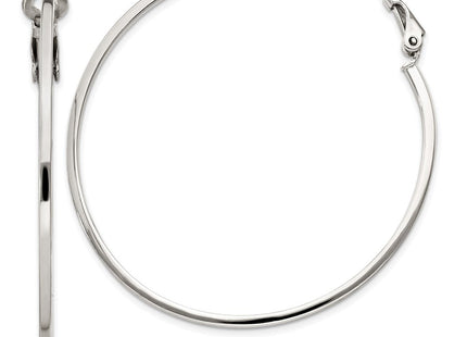 Sterling Silver RH-plated 1. Omega Back Round Hoop Earrings (Style QE8107)