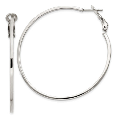 Sterling Silver RH-plated Omega Back Round Hoop Earrings, 50 x 1.5mm