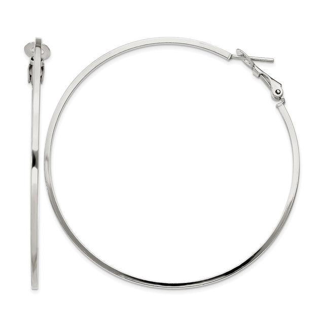 Sterling Silver RH-plated 1. Omega Back Round Hoop Earrings, 60 x 1.5mm