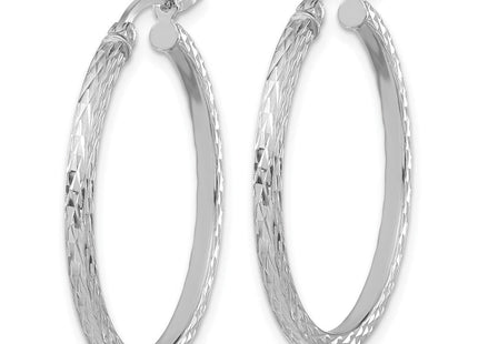 Sterling Silver Rhodium-plated Diamond-cut Square Tube Hoop Earrings (Style QE8112)