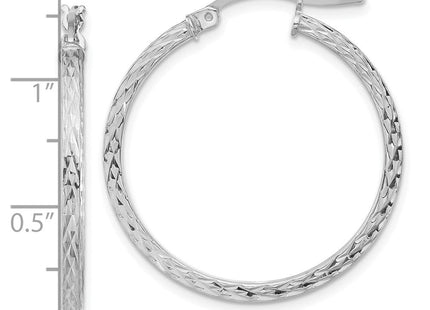 Sterling Silver Rhodium-plated Diamond-cut Square Tube Hoop Earrings (Style QE8112)