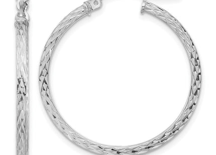 Sterling Silver Rhodium-plated Diamond-cut Square Tube Hoop Earrings (Style QE8112)