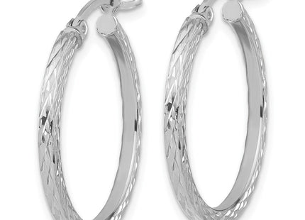 Sterling Silver Rhodium-plated Diamond-cut Square Tube Hoop Earrings (Style QE8113)