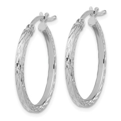 Sterling Silver Rhodium-plated Diamond-cut Square Tube Hoop Earrings, 25 x 2mm