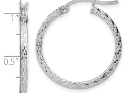Sterling Silver Rhodium-plated Diamond-cut Square Tube Hoop Earrings (Style QE8113)