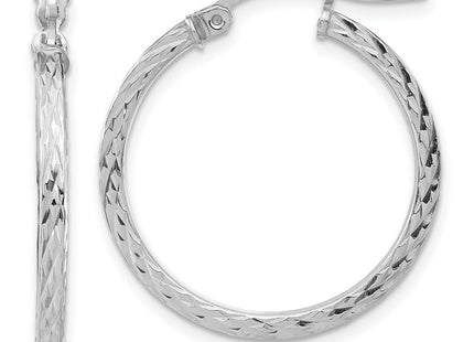 Sterling Silver Rhodium-plated Diamond-cut Square Tube Hoop Earrings (Style QE8113)