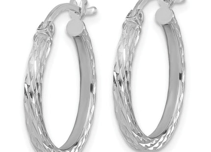 Sterling Silver Rhodium-plated Diamond-cut Square Tube Hoop Earrings (Style QE8114)
