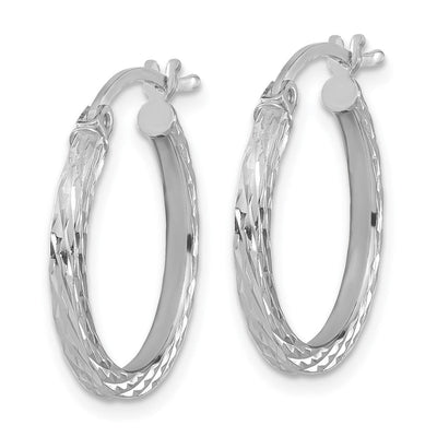Sterling Silver Rhodium-plated Diamond-cut Square Tube Hoop Earrings, 20 x 2mm