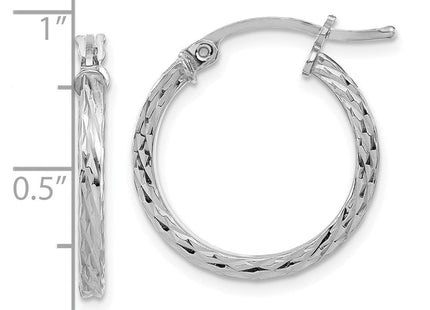Sterling Silver Rhodium-plated Diamond-cut Square Tube Hoop Earrings (Style QE8114)