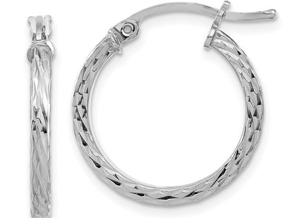 Sterling Silver Rhodium-plated Diamond-cut Square Tube Hoop Earrings (Style QE8114)