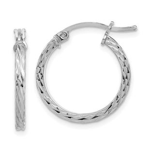 Sterling Silver Rhodium-plated Diamond-cut Square Tube Hoop Earrings (Style QE8114)