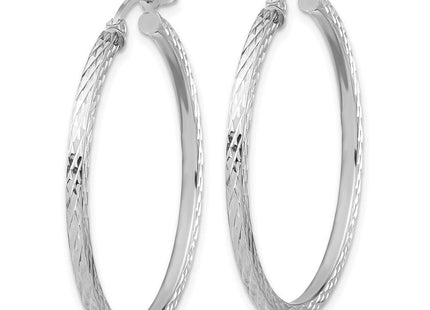 Sterling Silver Rhodium-plated Diamond-cut Square Tube Hoop Earrings (Style QE8115)