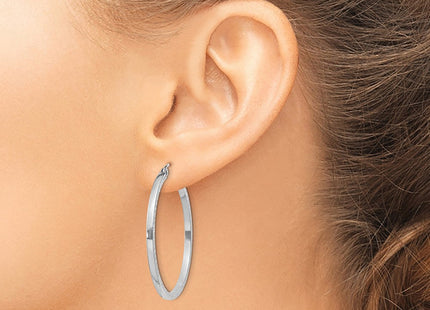 Sterling Silver Rhodium-plated Diamond-cut Square Tube Hoop Earrings (Style QE8115)