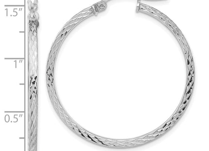 Sterling Silver Rhodium-plated Diamond-cut Square Tube Hoop Earrings (Style QE8115)