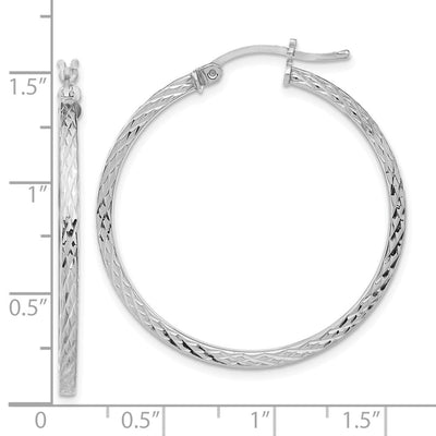 Sterling Silver Rhodium-plated Diamond-cut Square Tube Hoop Earrings, 35 x 2mm