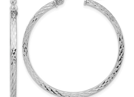 Sterling Silver Rhodium-plated Diamond-cut Square Tube Hoop Earrings (Style QE8115)