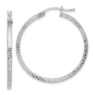 Sterling Silver Rhodium-plated Diamond-cut Square Tube Hoop Earrings (Style QE8115)