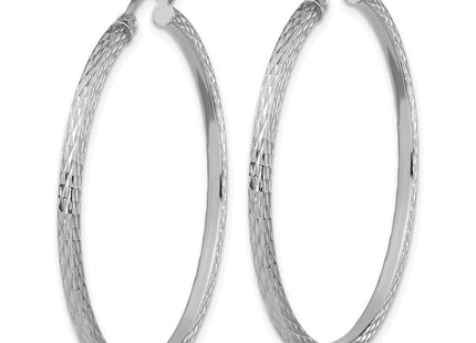 Sterling Silver Rhodium-plated Diamond-cut Square Tube Hoop Earrings (Style QE8116)