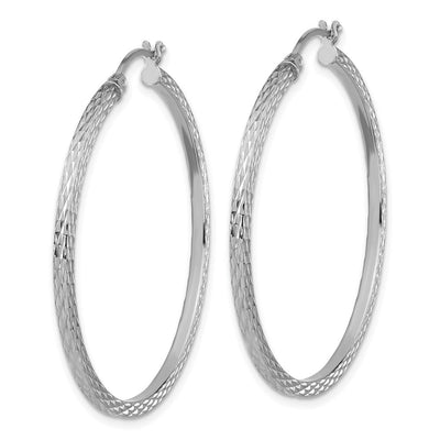 Sterling Silver Rhodium-plated Diamond-cut Square Tube Hoop Earrings, 40 x 2mm
