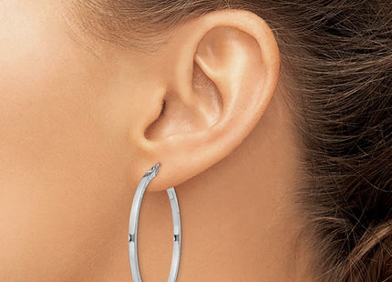 Sterling Silver Rhodium-plated Diamond-cut Square Tube Hoop Earrings (Style QE8116)