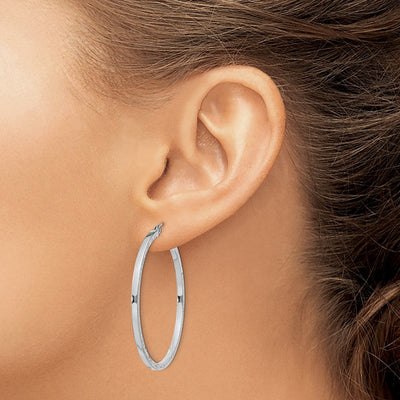 Sterling Silver Rhodium-plated Diamond-cut Square Tube Hoop Earrings, 40 x 2mm